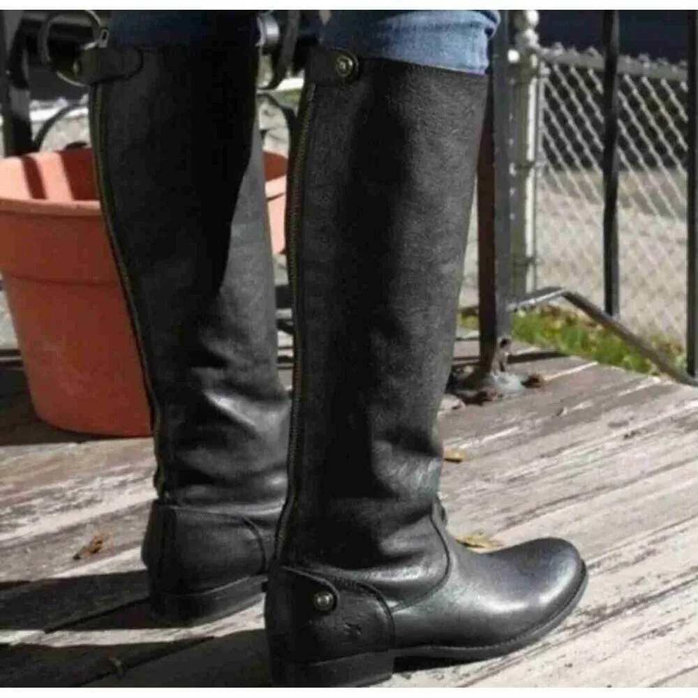 FRYE Women's Melissa Stud Back Zipper Black Riding Boots sz 7B - Picture 1 of 12